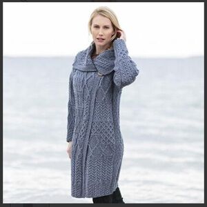 Carraig Donn Long Irish 100% Wool Cardigan Sz L